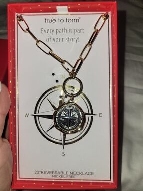 True to form Gold & Silver Compass Reversible Necklace 20"NWOT..